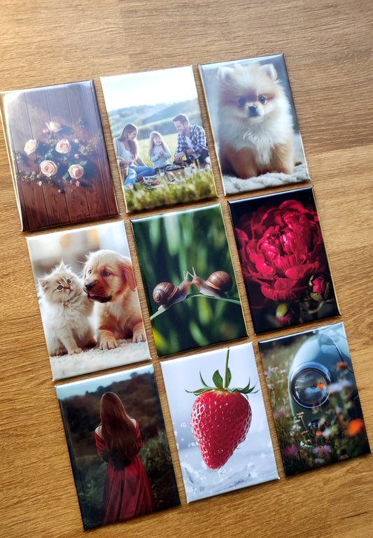 Personalisierte rechteckige Fotomagnete 73×53 mm – Set 9 Stück