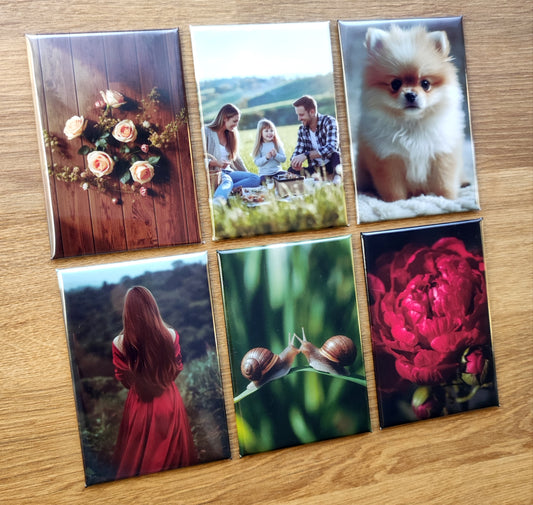 Personalisierte rechteckige Fotomagnete 73×53 mm – Set 6 Stück