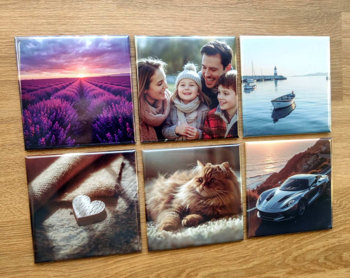 Personalisierte quadratische Fotomagnete 65×65 mm – Set 6 Stück