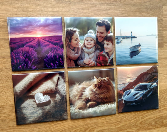 Personalisierte quadratische Fotomagnete 65×65 mm – Set 6 Stück