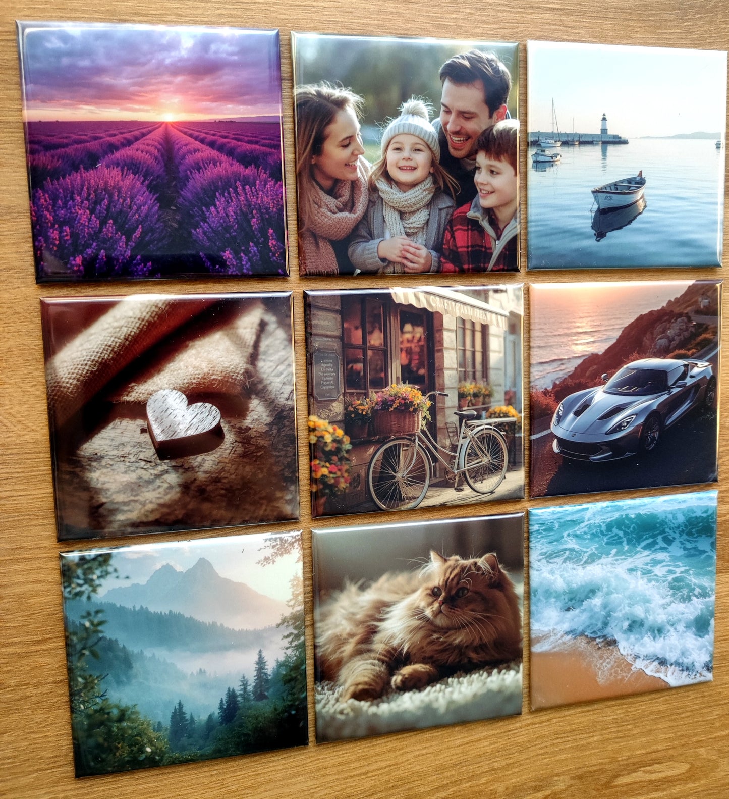 Personalisierte quadratische Fotomagnete 65×65 mm – Set 9 Stück